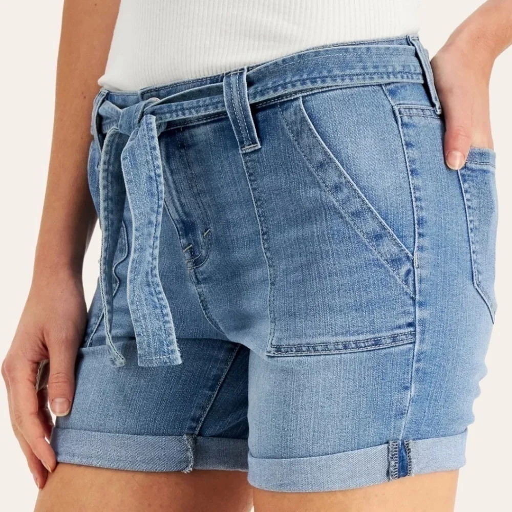 STYLE & CO Women's Rolled Hem Utility Jean Shorts w/Tie Belt NWT/Size 12